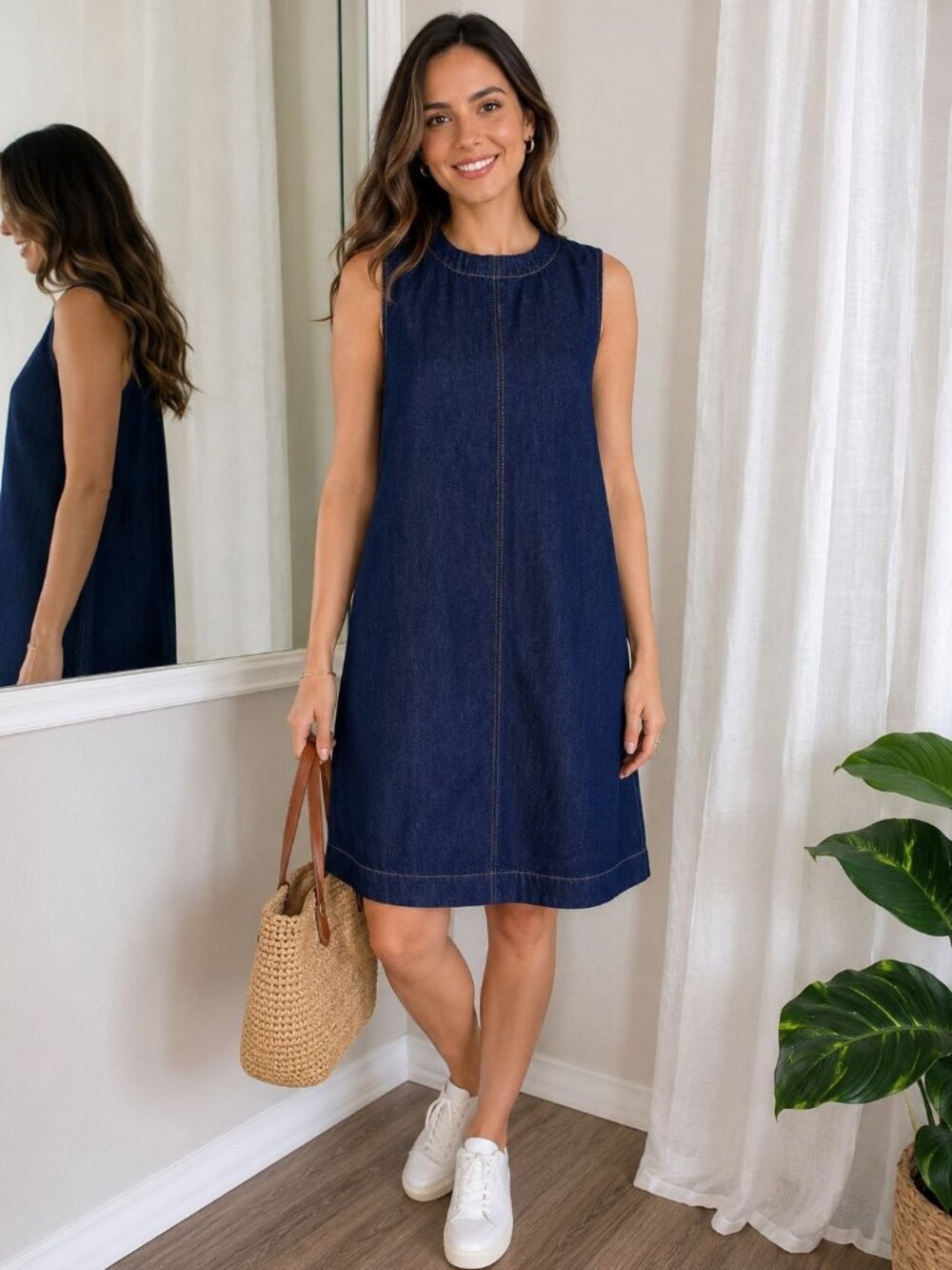 Madewell Denim Shift Dress Womens Size 2 100% Cotton Sleeveless Blue Midi